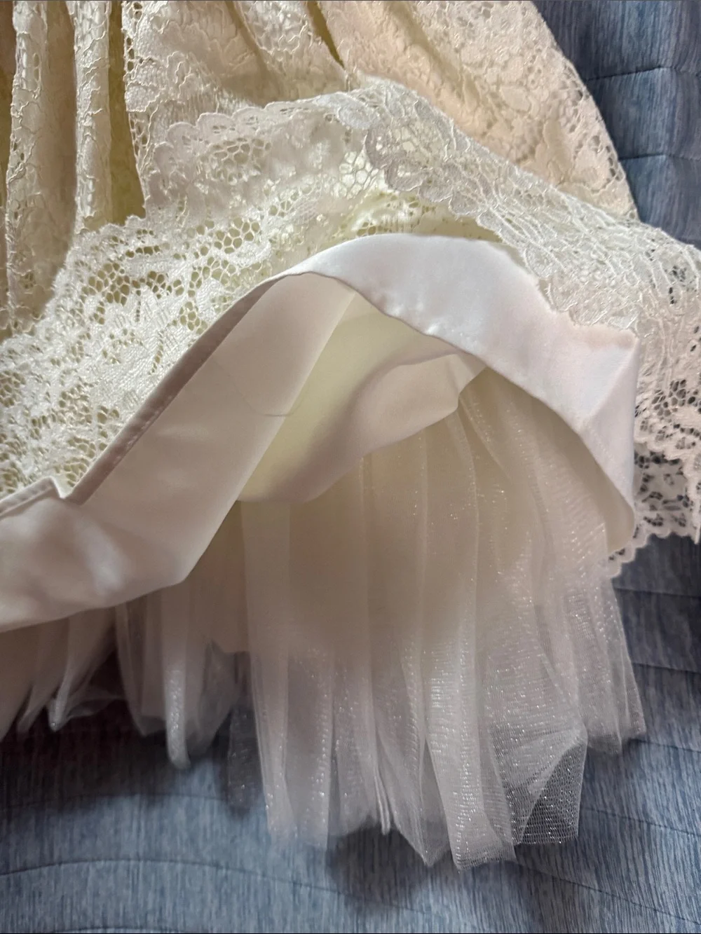 american princess ivory dress Lace with Beaded Gold Waist and Satin Bow Nola